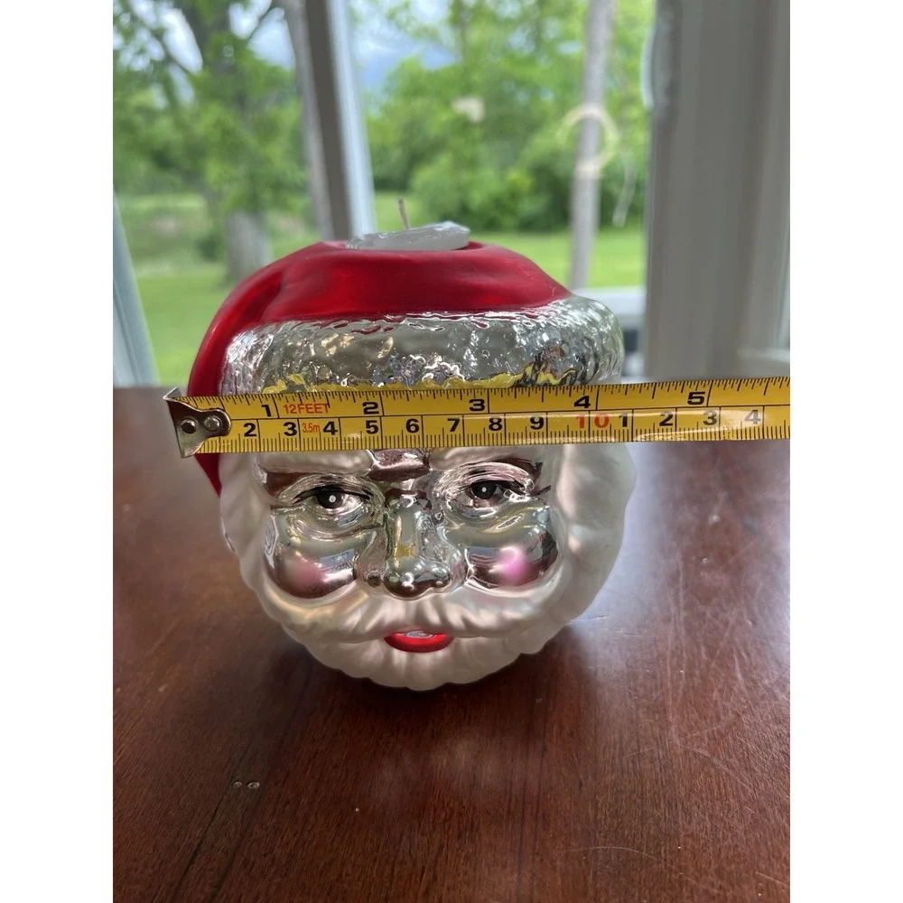Vtg Dept 56 Christmas Candle Holder Mercury Glass Santa Votive Hand Painted‎